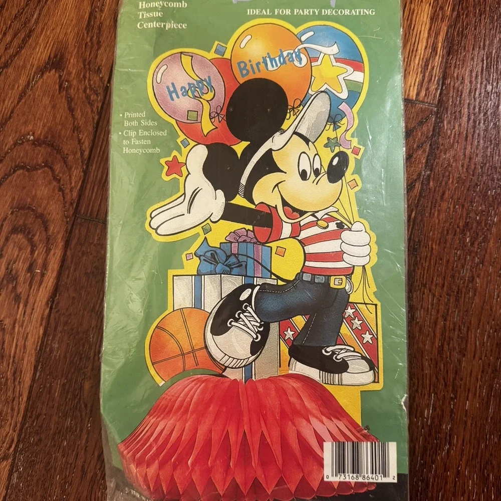 2 VTG‎ NOS Mickey Mouse Honeycomb Tissue Centerpiece Happy Birthday Party Sealed